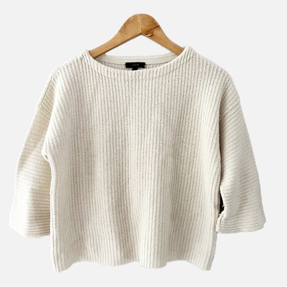 J. Crew Wool Blend White Cream Basic Cropped Sweater Size XS - Picture 1 of 6